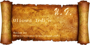 Ulicsni Irén névjegykártya